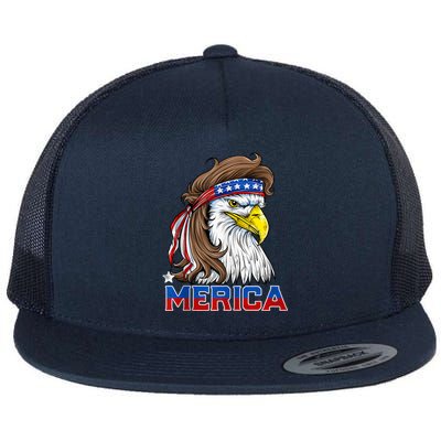 Merica Eagle Mullet 4th Of July Men Women American Flag USA Flat Bill Trucker Hat