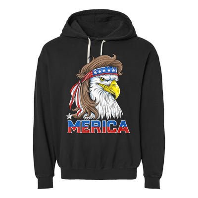 Merica Eagle Mullet 4th Of July American Flag Usa Garment-Dyed Fleece Hoodie