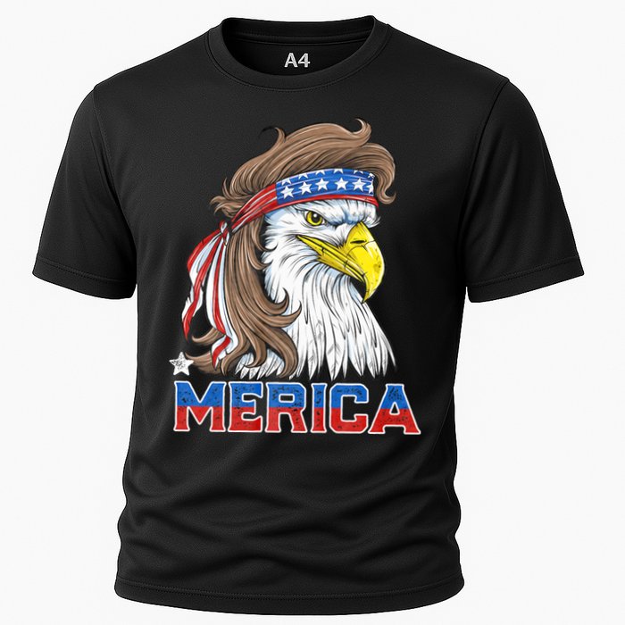 Merica Eagle Mullet 4th Of July American Flag Usa Cooling Performance Crew T-Shirt