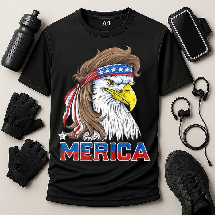 Merica Eagle Mullet 4th Of July American Flag Usa Cooling Performance Crew T-Shirt
