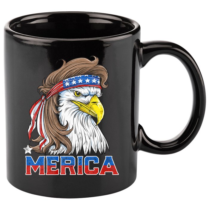 Merica Eagle Mullet 4th Of July American Flag Usa 11oz C Handle Ceramic Mug