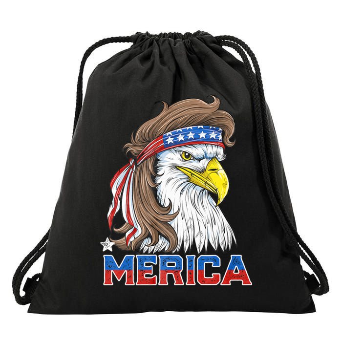 Merica Eagle Mullet 4th Of July American Flag Usa Drawstring Bag