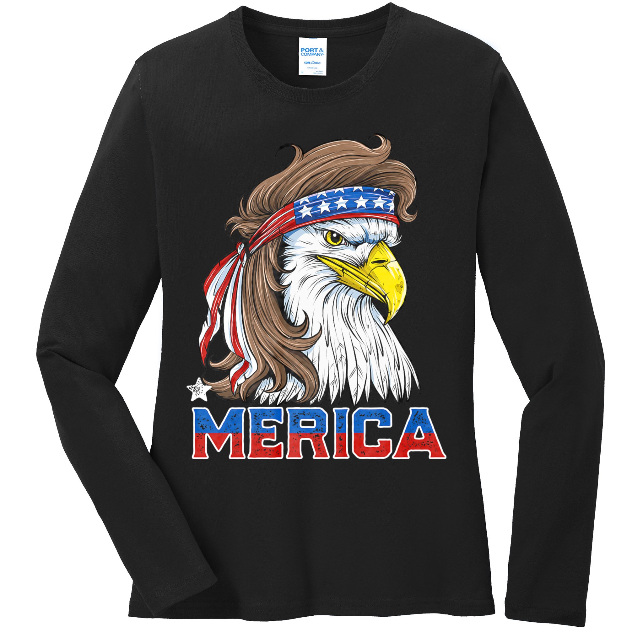 Merica Eagle Mullet 4th Of July American Flag Usa Ladies Long Sleeve Shirt