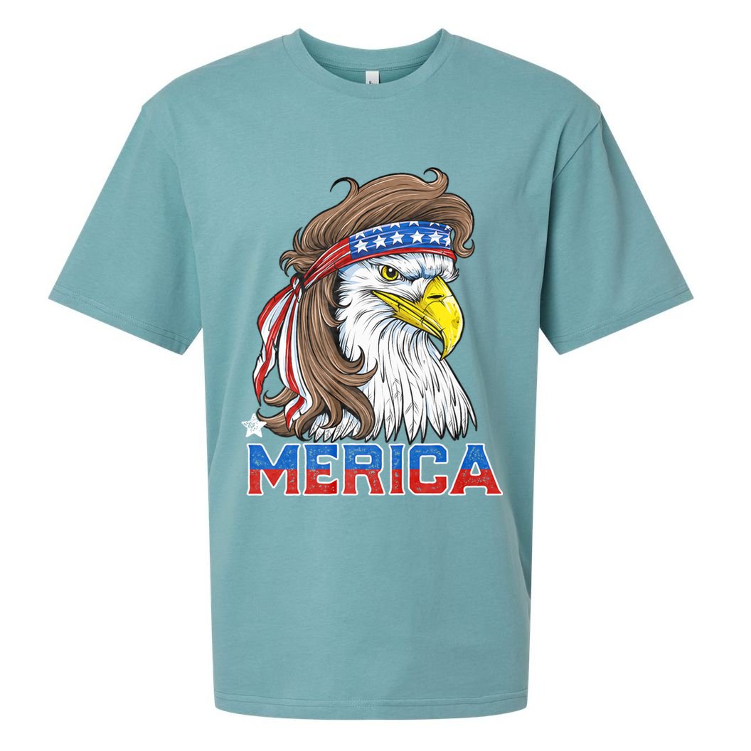 Merica Eagle Mullet 4th Of July American Flag Usa Sueded Cloud Jersey T-Shirt