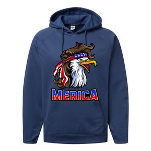 Merica Eagle Mullet 4th Of July American Flag Performance Fleece Hoodie