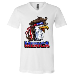 Merica Eagle Mullet 4th Of July American Flag V-Neck T-Shirt