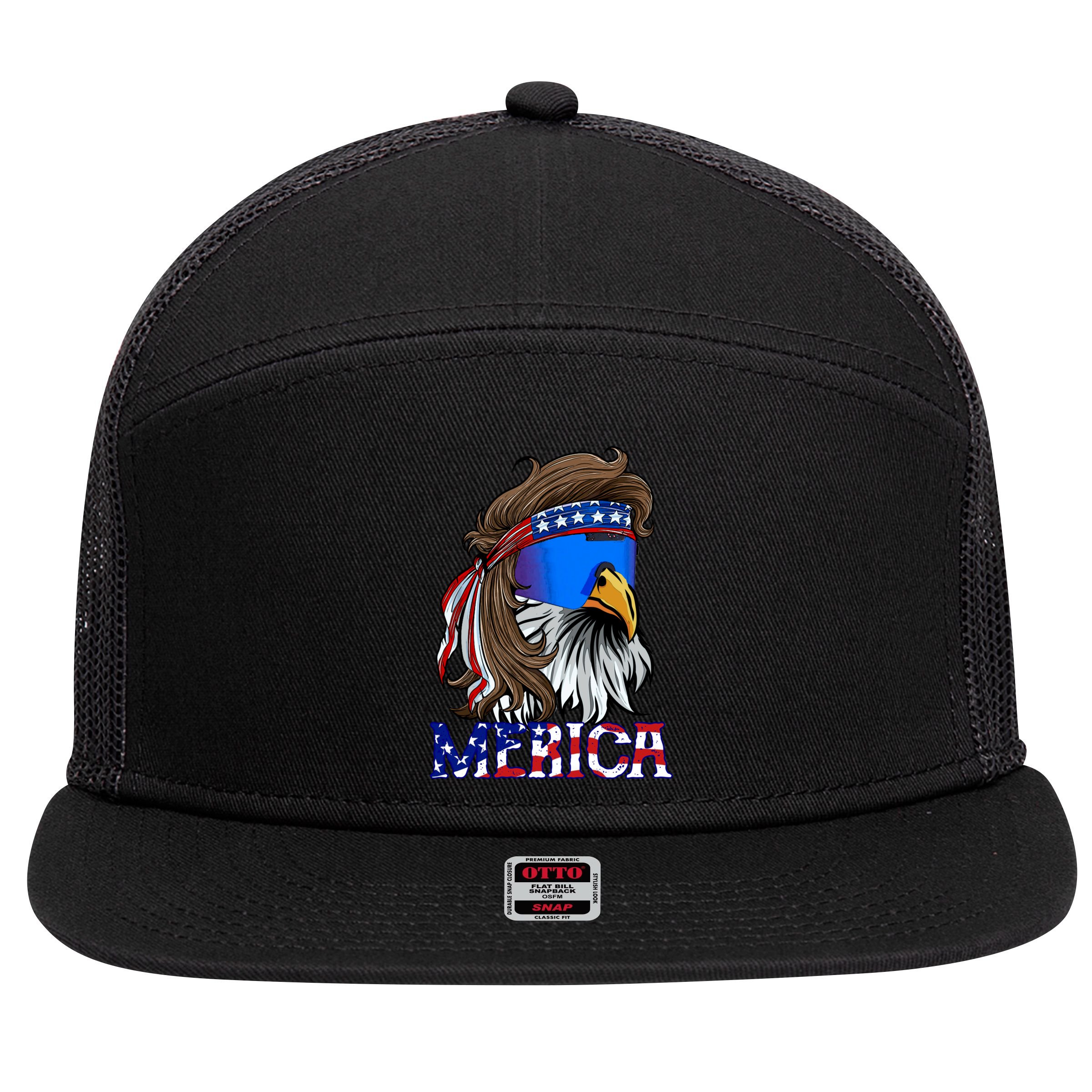 Merica Eagle Mullet Shirt American Flag USA Men 4th Of July 7 Panel Mesh Trucker Snapback Hat