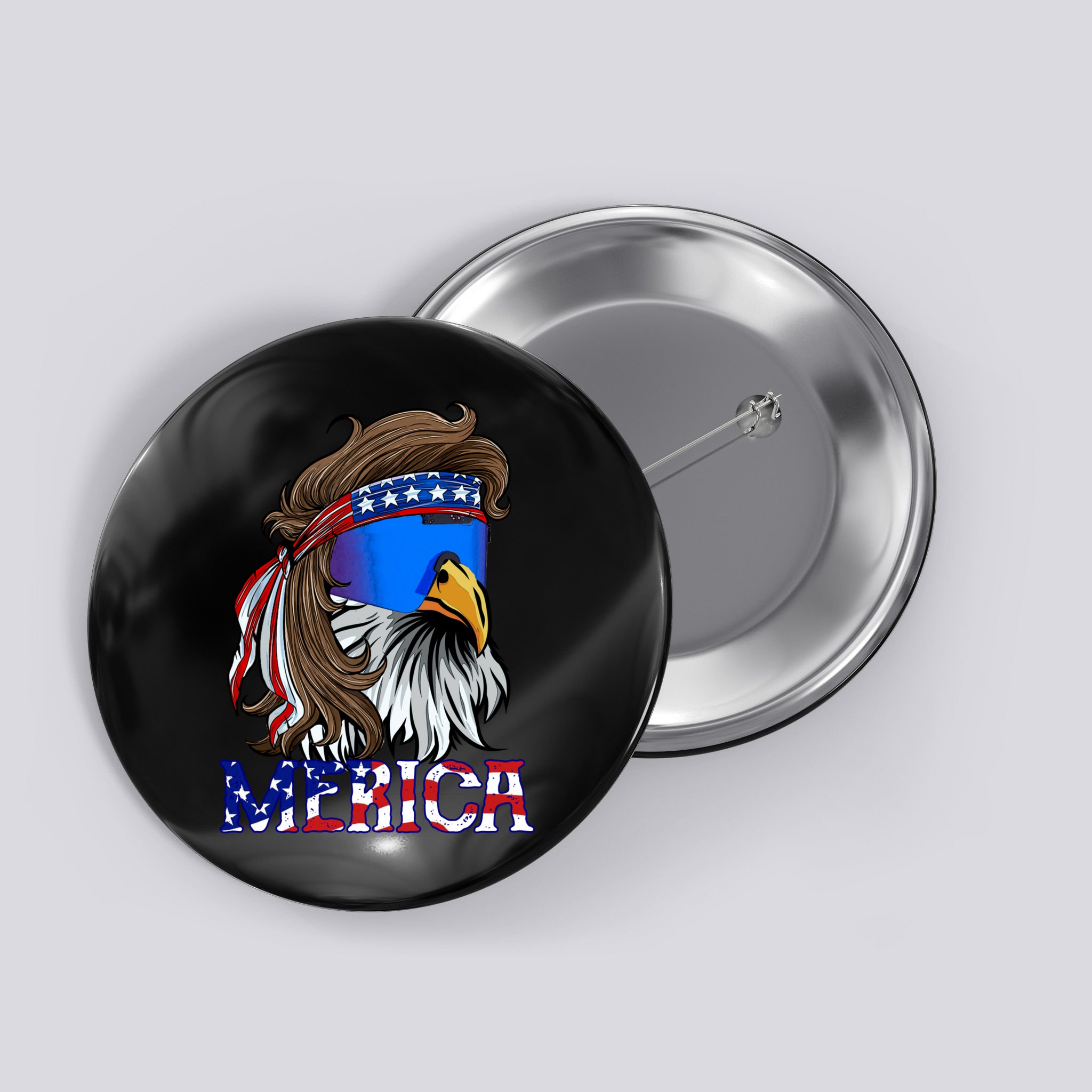 Merica Eagle Mullet Shirt American Flag USA Men 4th Of July Button