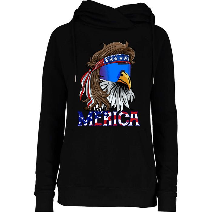 Merica Eagle Mullet Shirt American Flag USA Men 4th Of July Womens Funnel Neck Pullover Hood