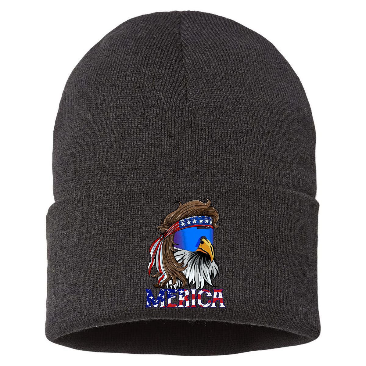 Merica Eagle Mullet Shirt American Flag USA Men 4th Of July Sustainable Knit Beanie