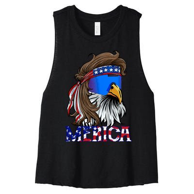 Merica Eagle Mullet Shirt American Flag USA Men 4th Of July Women's Racerback Cropped Tank