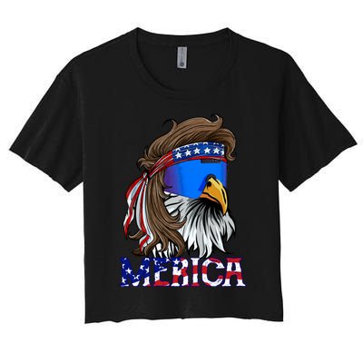 Merica Eagle Mullet Shirt American Flag USA Men 4th Of July Women's Crop Top Tee