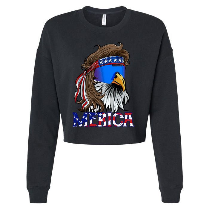 Merica Eagle Mullet Shirt American Flag USA Men 4th Of July Cropped Pullover Crew