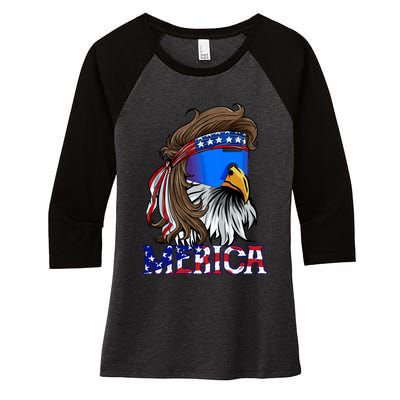 Merica Eagle Mullet Shirt American Flag USA Men 4th Of July Women's Tri-Blend 3/4-Sleeve Raglan Shirt