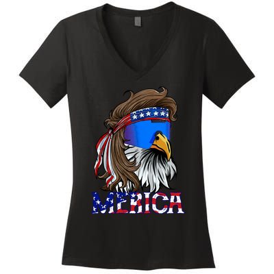 Merica Eagle Mullet Shirt American Flag USA Men 4th Of July Women's V-Neck T-Shirt