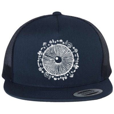 Mushroom Eye Mycology Foraging Magic Spore Print Graphic Flat Bill Trucker Hat