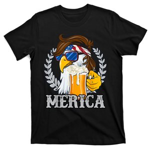 Merica Eagle Mullet Beer USA American Flag Funny 4th Of July T-Shirt