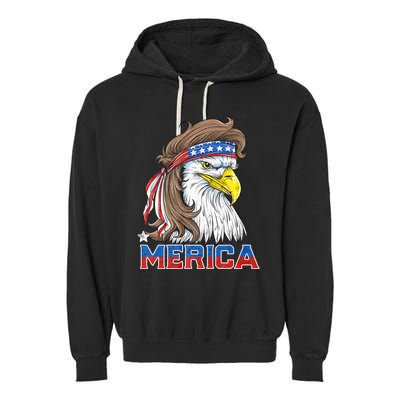 Merica Eagle Mullet 4th Of July American Flag Usa Garment-Dyed Fleece Hoodie