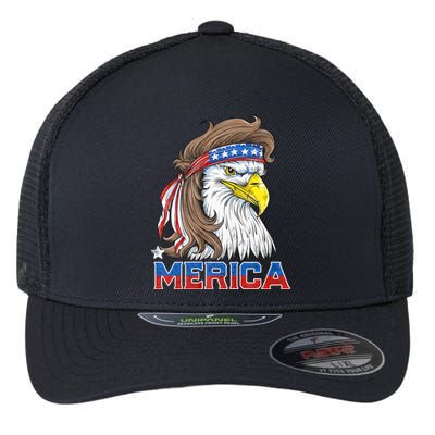 Merica Eagle Mullet 4th Of July American Flag Usa Flexfit Unipanel Trucker Cap