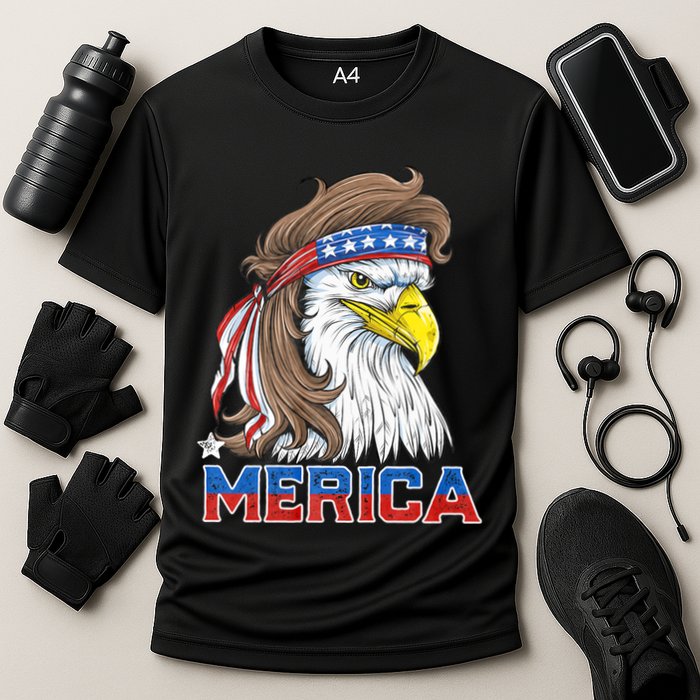 Merica Eagle Mullet 4th Of July American Flag Usa Cooling Performance Crew T-Shirt