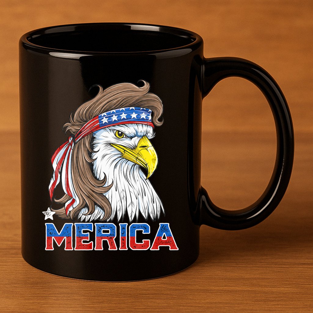 Merica Eagle Mullet 4th Of July American Flag Usa 11oz C Handle Ceramic Mug