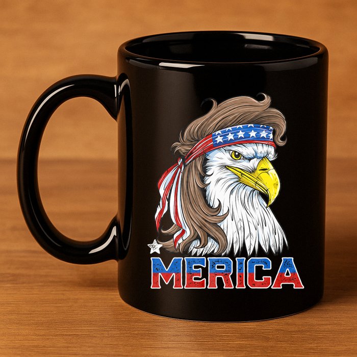 Merica Eagle Mullet 4th Of July American Flag Usa 11oz C Handle Ceramic Mug