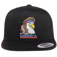 Merica Eagle Mullet 4th Of July American Flag Usa Flat Bill Trucker Hat