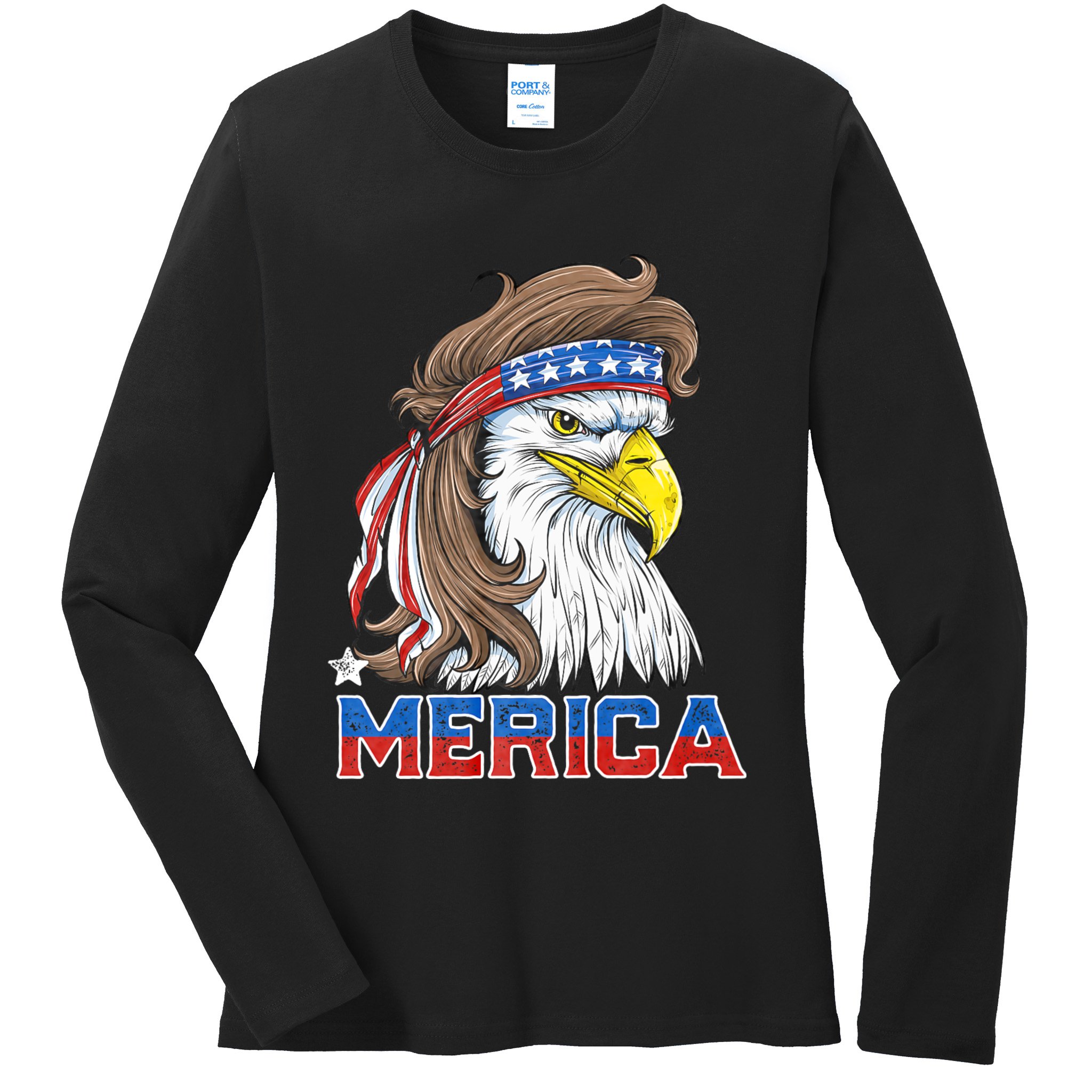 Merica Eagle Mullet 4th Of July American Flag Usa Ladies Long Sleeve Shirt