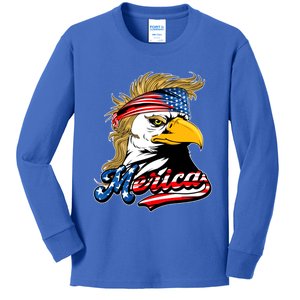 Merica Eagle Mullet 4th Of July Usa American Flag Gift Kids Long Sleeve Shirt