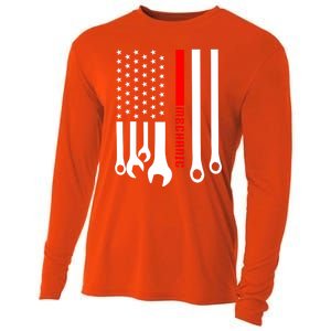 Mechanic Engineer Mechanist Garage American Flag Gift Idea Gift Cooling Performance Long Sleeve Crew