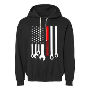 Mechanic Engineer Mechanist Garage American Flag Gift Idea Gift Garment-Dyed Fleece Hoodie