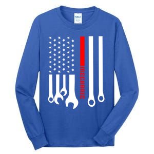 Mechanic Engineer Mechanist Garage American Flag Gift Idea Gift Tall Long Sleeve T-Shirt