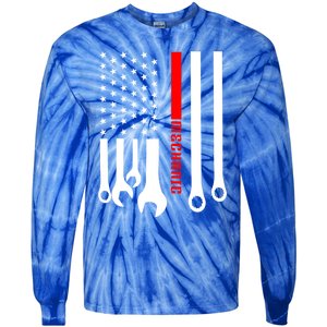 Mechanic Engineer Mechanist Garage American Flag Gift Idea Gift Tie-Dye Long Sleeve Shirt