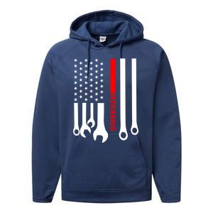 Mechanic Engineer Mechanist Garage American Flag Gift Idea Gift Performance Fleece Hoodie