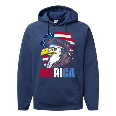 Merica Eagle Mullet 4th Of July For American Patriots Gift Performance Fleece Hoodie