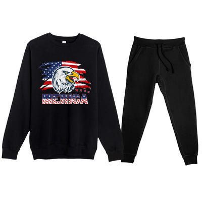 Merica Eagle Mullet Independence 4th Of July American Flag Gift Premium Crewneck Sweatsuit Set