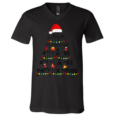 Math Equation Merry Xmas Funny Math Teacher Christmas Humor V-Neck T-Shirt