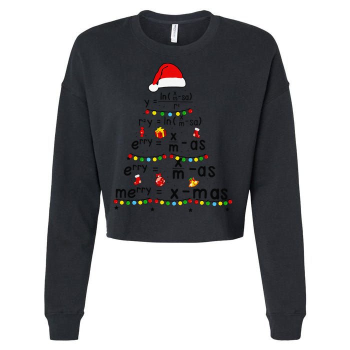 Math Equation Merry Xmas Funny Math Teacher Christmas Humor Cropped Pullover Crew