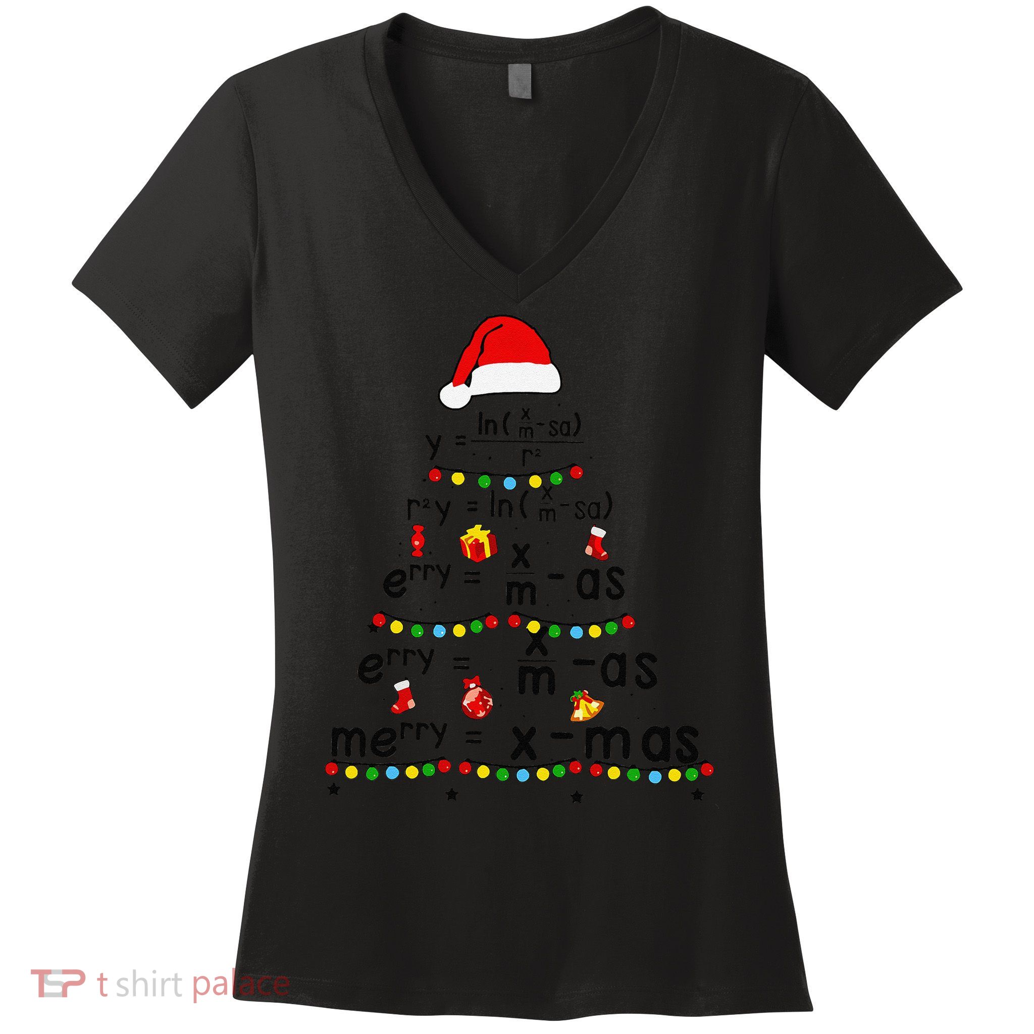 Math Equation Merry Xmas Funny Math Teacher Christmas Humor Women's V-Neck T-Shirt