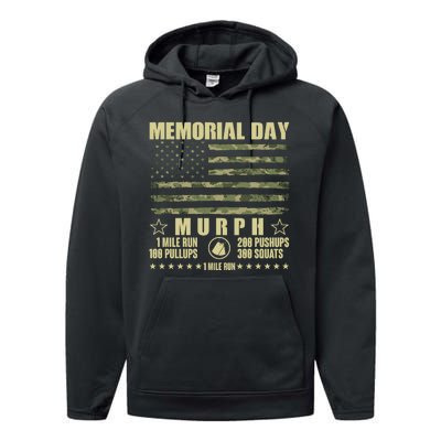 Memorial Day Murph Workout Camo USA American Flag Performance Fleece Hoodie