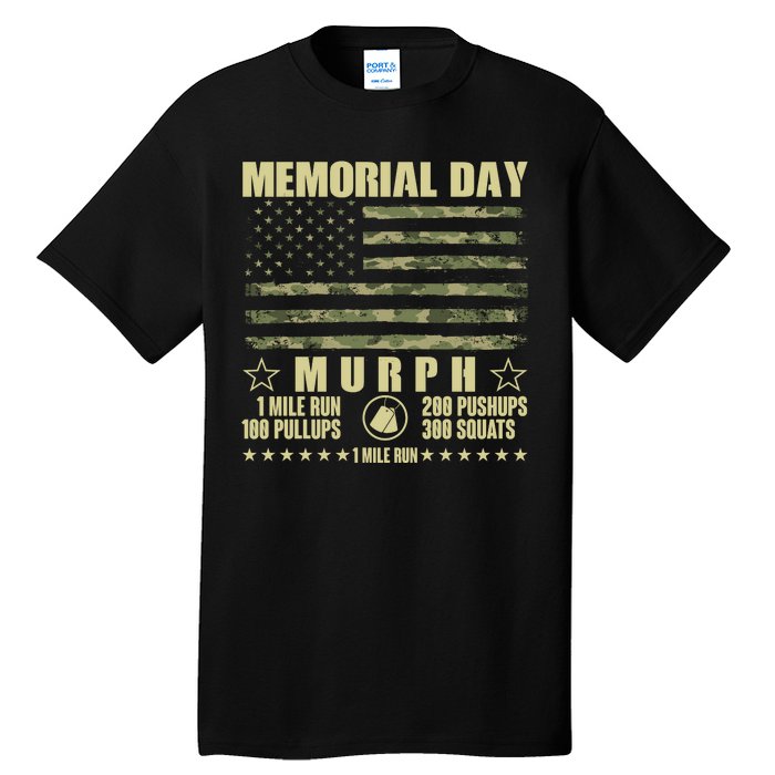 Memorial Day Murph Workout Camo USA American Flag Tall T-Shirt