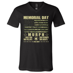 Memorial Day Murph Workout Camo USA American Flag V-Neck T-Shirt