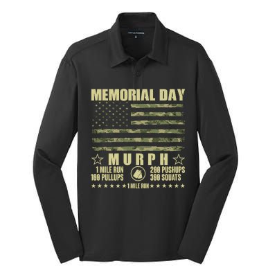 Memorial Day Murph Workout Camo USA American Flag Silk Touch Performance Long Sleeve Polo