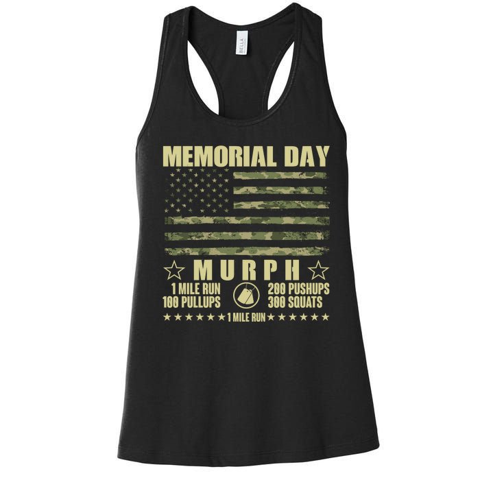 Memorial Day Murph Workout Camo USA American Flag Women's Racerback Tank