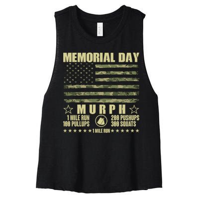 Memorial Day Murph Workout Camo USA American Flag Women's Racerback Cropped Tank