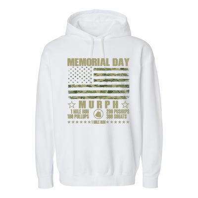 Memorial Day Murph Workout Camo USA American Flag Garment-Dyed Fleece Hoodie