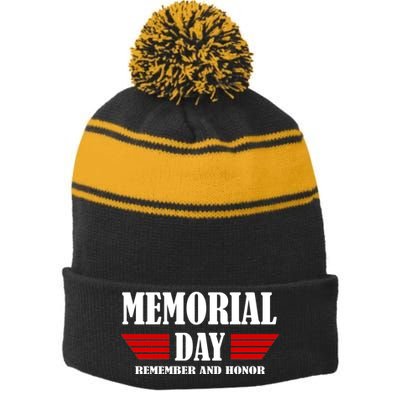 Memorial Day Remember And Honor Stripe Pom Pom Beanie