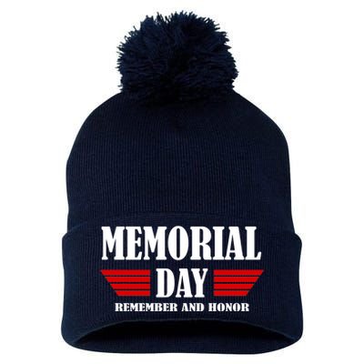 Memorial Day Remember And Honor Pom Pom 12in Knit Beanie