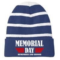 Memorial Day Remember And Honor Striped Beanie with Solid Band