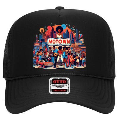 Motown Era Nostalgic Music Design High Crown Mesh Back Trucker Hat